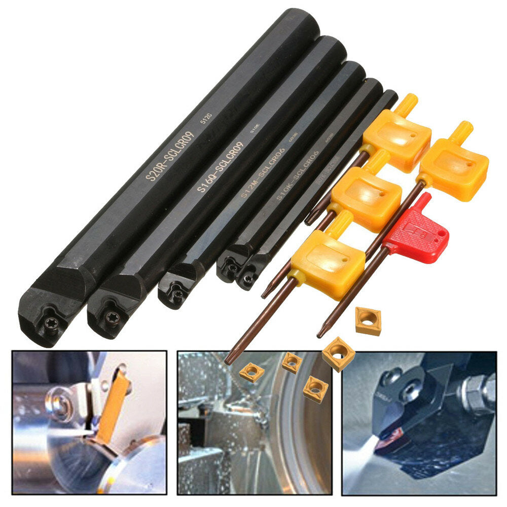 15pcs 7/10/12/16/20mm SCLCR09 Lathe Turning Tool Holder with CCMT060204 Inserts and Wrench