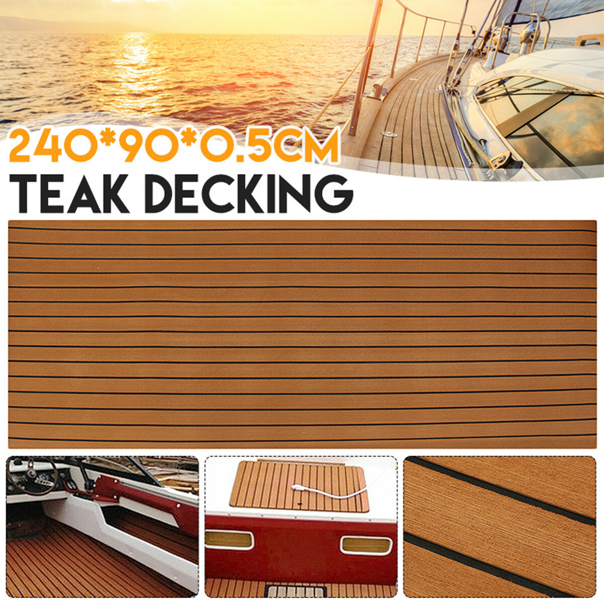 240cm x 90cm x 5mm EVA Foam Teak Sheet Boat Yacht Synthetic Teak Decking With Glue