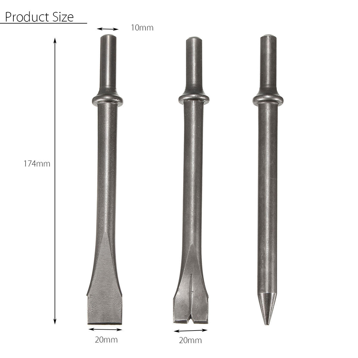 3 Pcs 7'' Length Air Hammers Punch Chipping Chisel Set Round Bar Tool Accessory