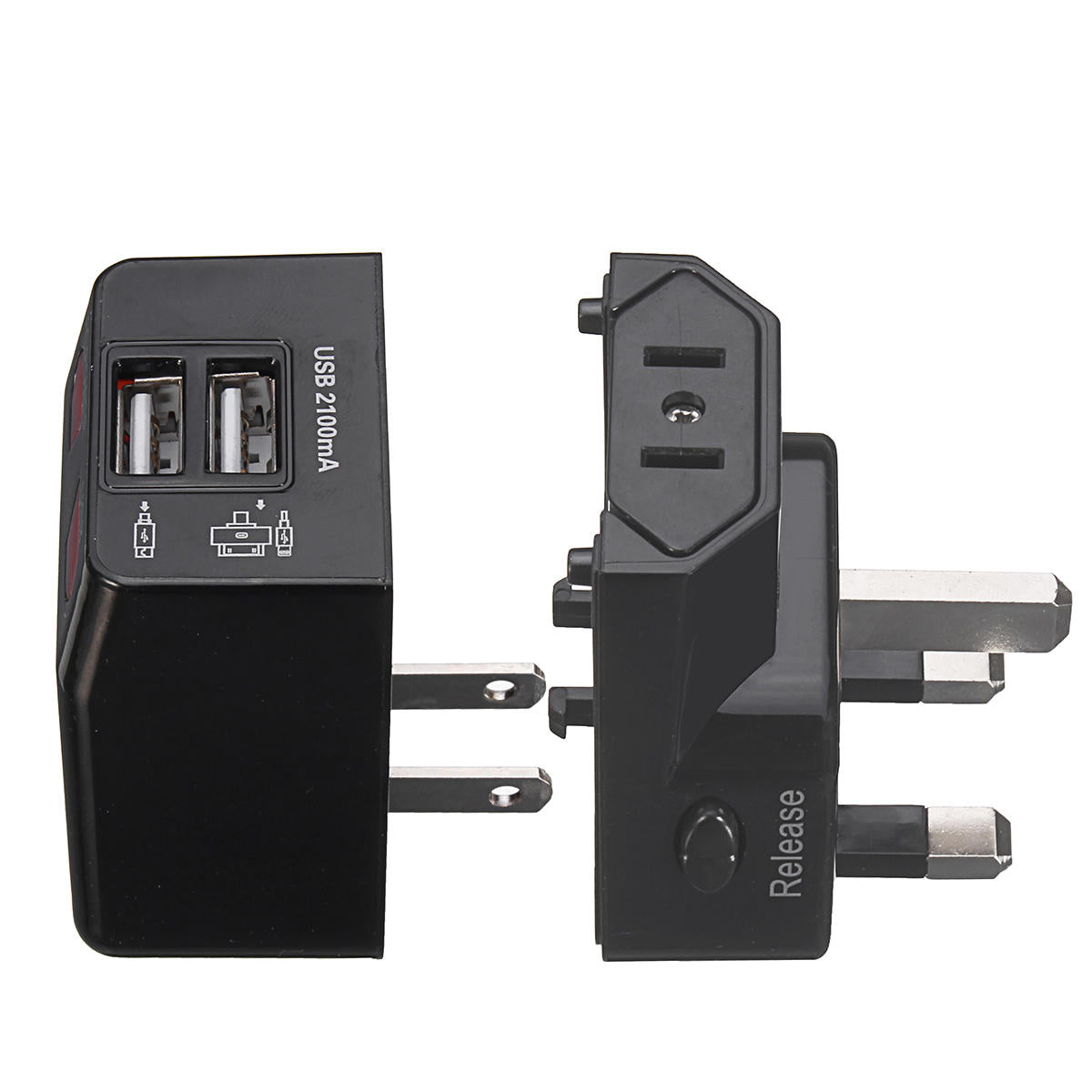 125-250V Universal World Travel Adapter Plug Dual USB Port w/ Surge Protector