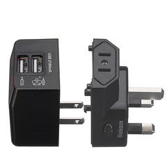 125-250V Universal World Travel Adapter Plug Dual USB Port w/ Surge Protector