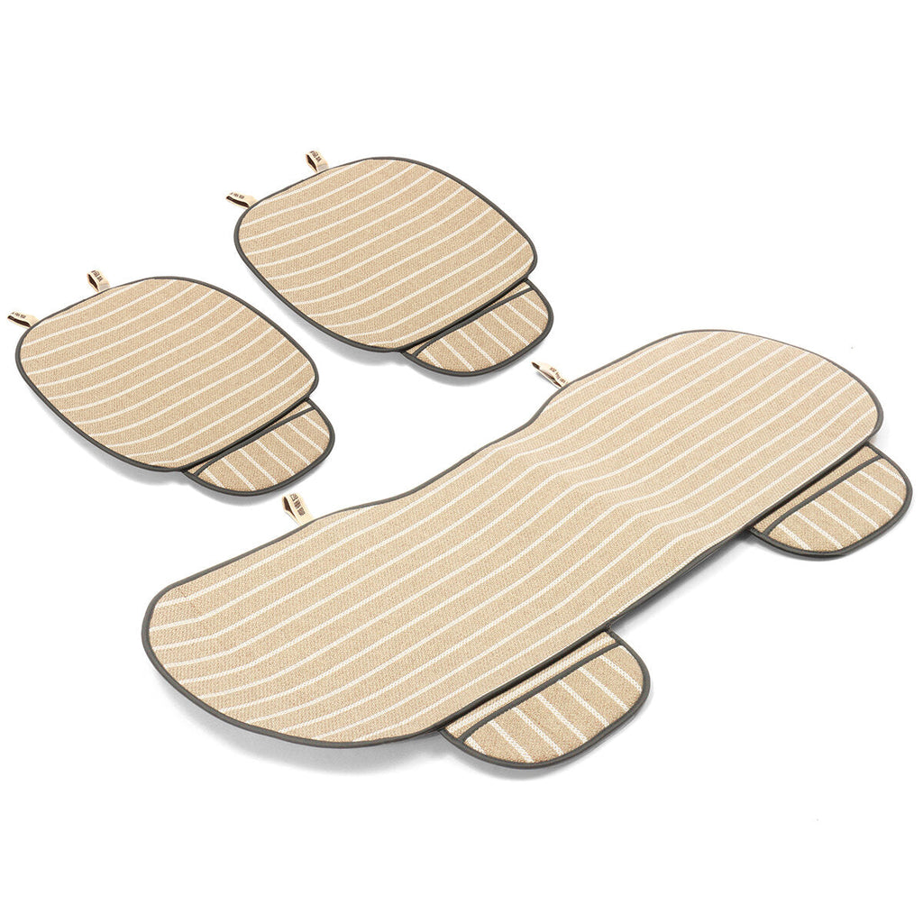 3Pcs Car Seat Cover 5 Seats Breathable Linen Fabric Pad Mat Auto Chair Cushion