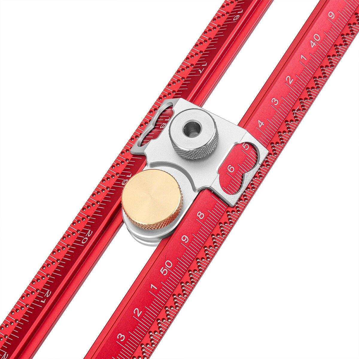 Metric Woodworking Line Scriber T-Square Ruler, Aluminum Alloy, 650mm, Hole Positioning Gauge, Red/Silver