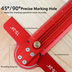 24" Aluminum Alloy Woodworking Ruler - 0-90° Angle Marking, Anodized Finish, Precise Measurement Tool