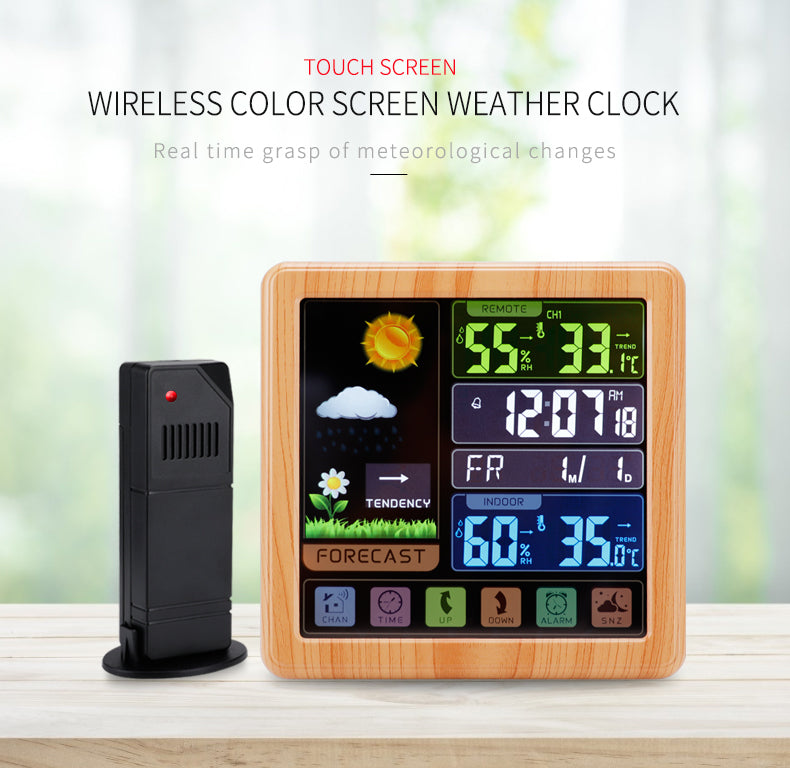 Wireless Touch Screen Weather Station Clock – Indoor/Outdoor Temp/Humidity, Atomic Time, Forecast, USB Charger, Snooze