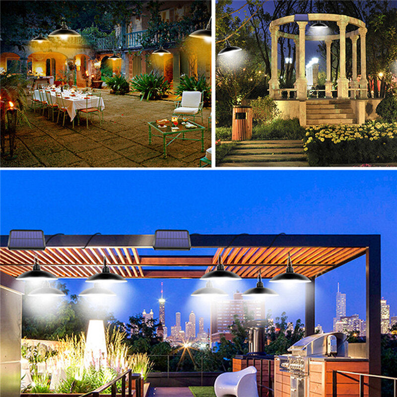 Single/Double Head Solar Powered Pendant Light LED Shed Lamp Outdoor Camping Home Garden Yard Decor