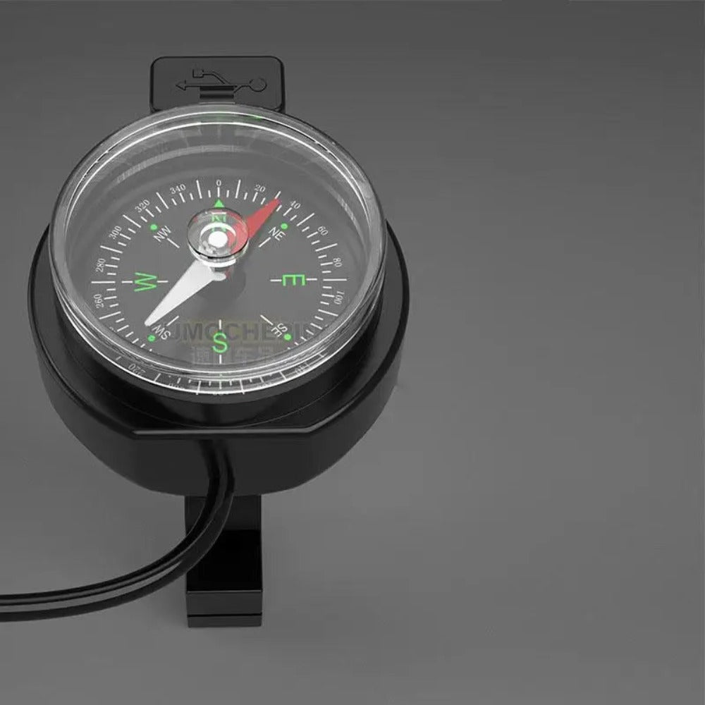 Compass Charger for Motorcycle - USB Phone Holder, GPS Navigator, and Cell Phone Charger, 5V/2.5A, Black