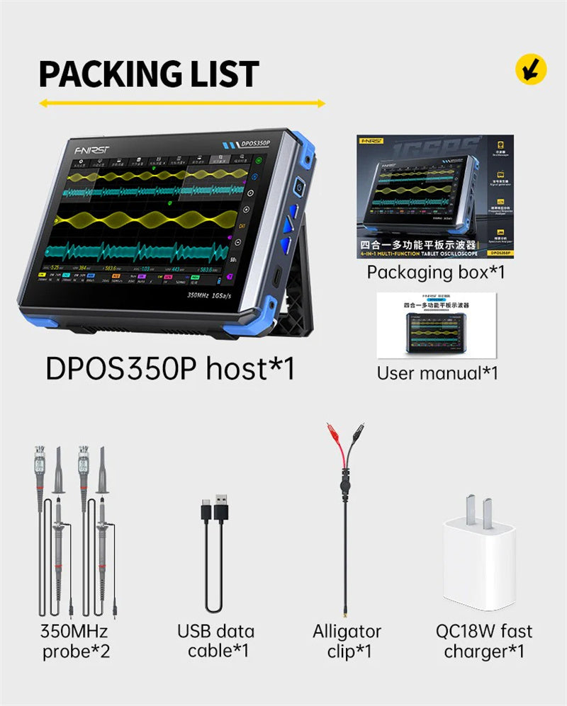 4-IN-1 350MHz 1GSPS Tablet Oscilloscope Signal Generator Spectrum Analyzer Frequency Response Analyzer