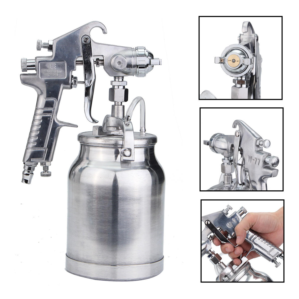 3 In 1 Suction Feed Heavy Duty Paint Spray Sprayer 1L Pot 1/4Inch Air Hose Fitting