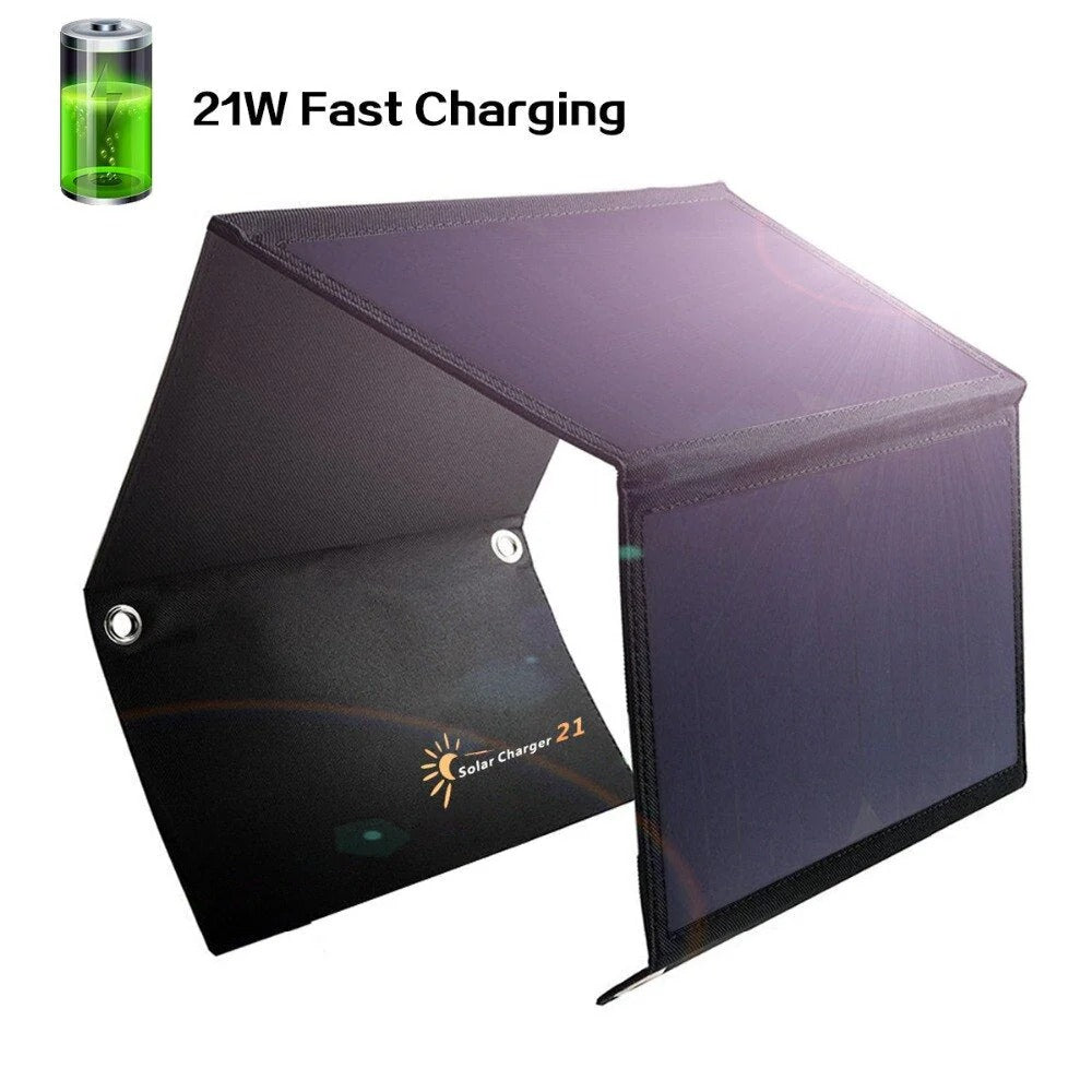 21W Foldable Solar Cells Charger Backpack Monocrystalline Solar Panel Charger with Dual USB Port for Phone Solar Battery