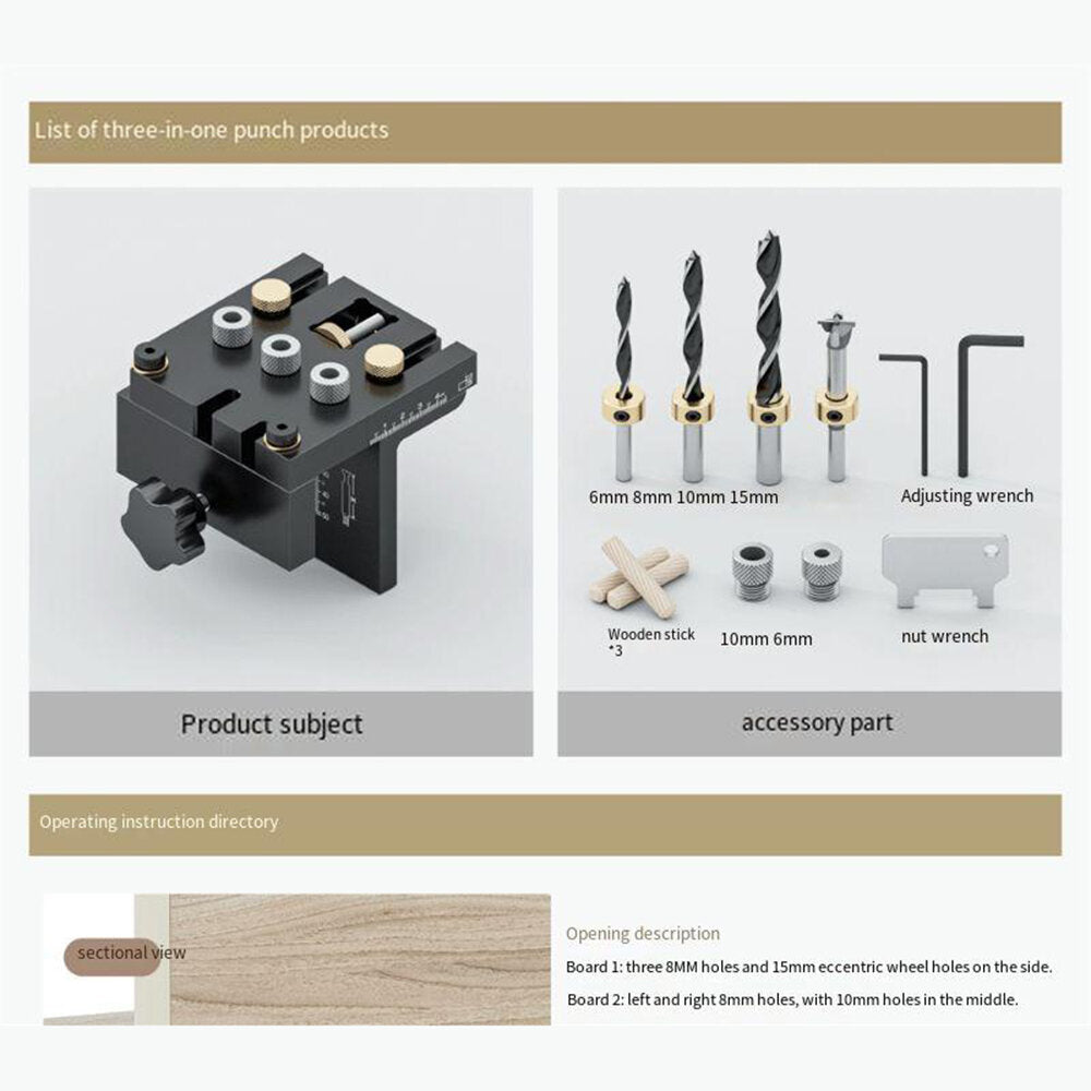 Combined Three-in-One Locator for Woodworking - Durable CNC Tool with Adjustable Vice Jaw (0-55mm)