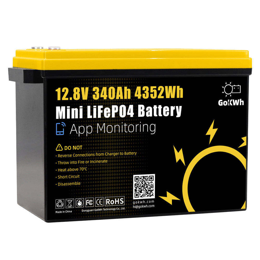 12V 340AH Vehicle Storage Box 4352Wh Mini LiFePO4 Battery Built-in 200A Bluetooth BMS