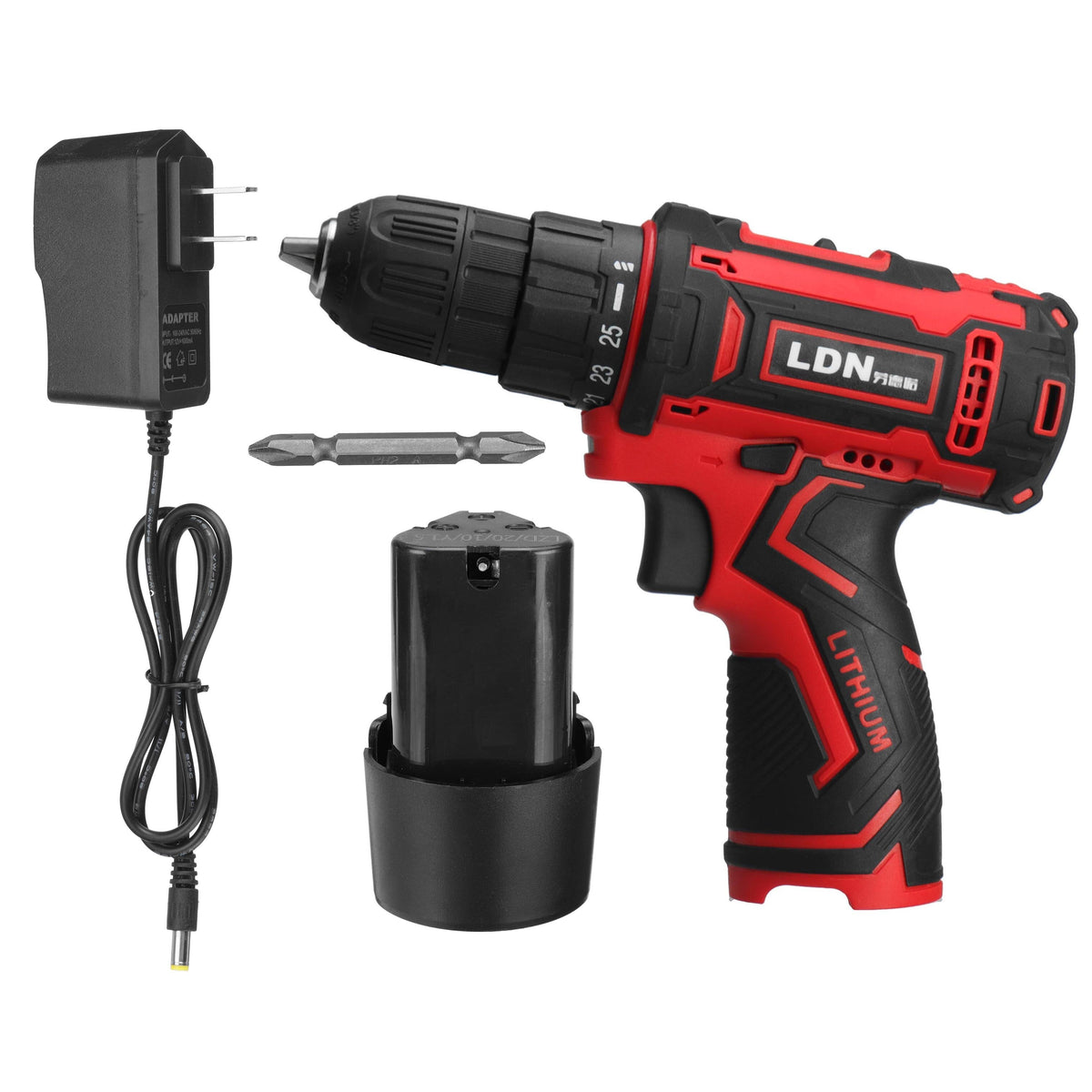 12V Cordless Electric Drill Power Drill Driver 2-Speeds with LED Lighting 1/2Pcs Battery