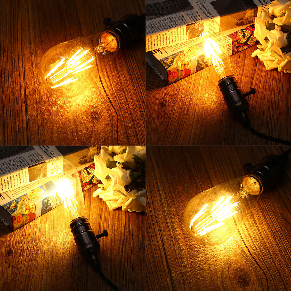 6W Clear Cover Dimmable Retro Vintage Filament LED Bulb Light Lamp AC110/220V