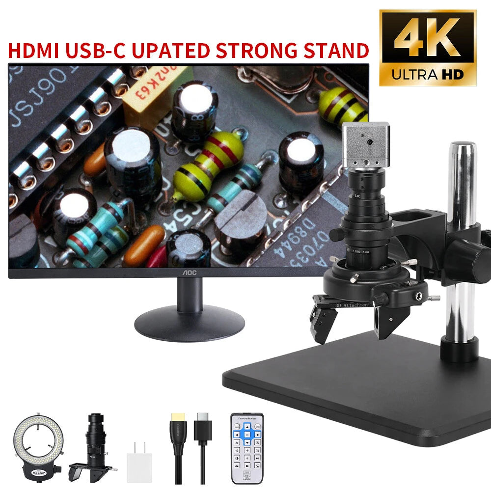 Real 4K UHD 3D Microscope Camera 7- 200X Parfocal Lens Industrial Electronic Digital Microscope for Phone Repair PCB Soldering