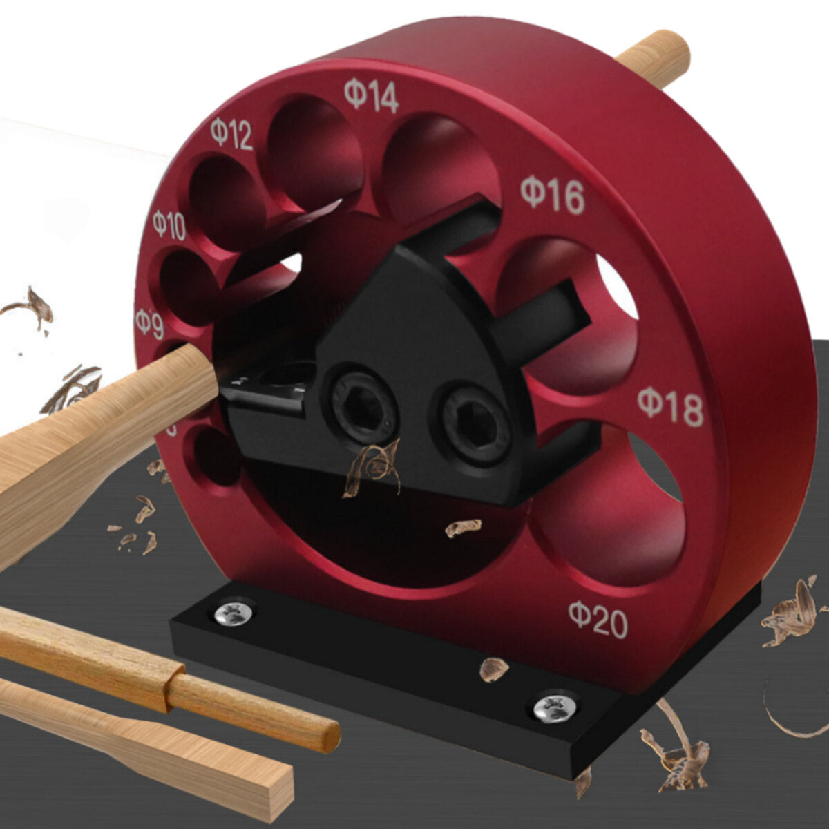 Dowel Maker Jig Kit - Multifunctional Tool with 8 Hole Sizes (8-20mm), Durable CNC Aluminum, Precision Carbide Blades, Red