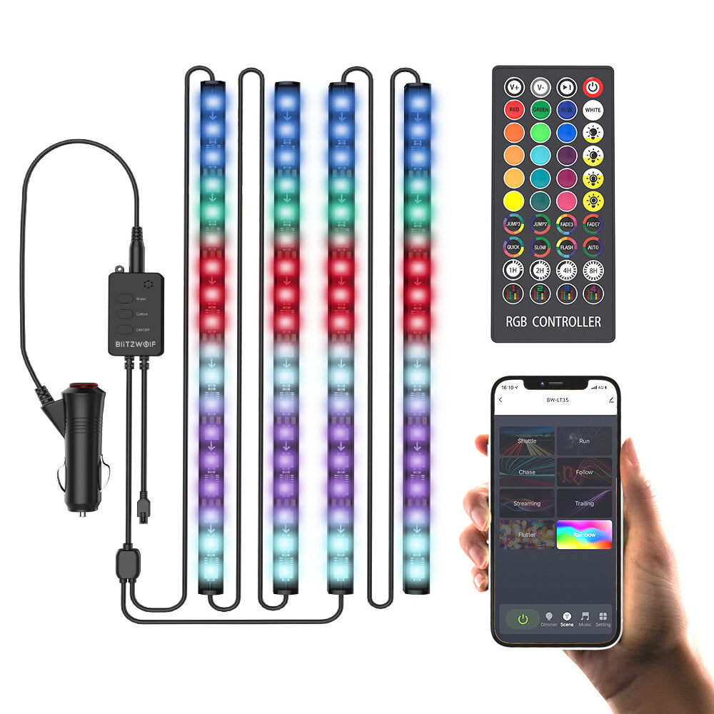 Bluetooth RGBIC Car Interior Strip Lights with 3 Simple Control Methods Vivid RGBIC Lighting Effect Sync with Music Activate Music Mode and Scene