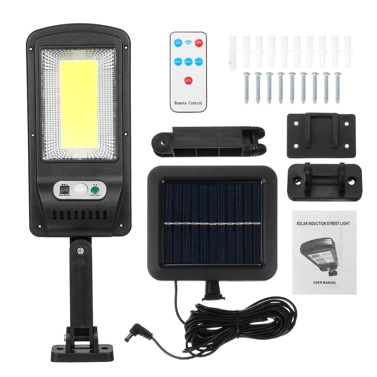 LED COB Solar Wall Light Garden Security Street Lamp PIR Motion Sensor + Remote
