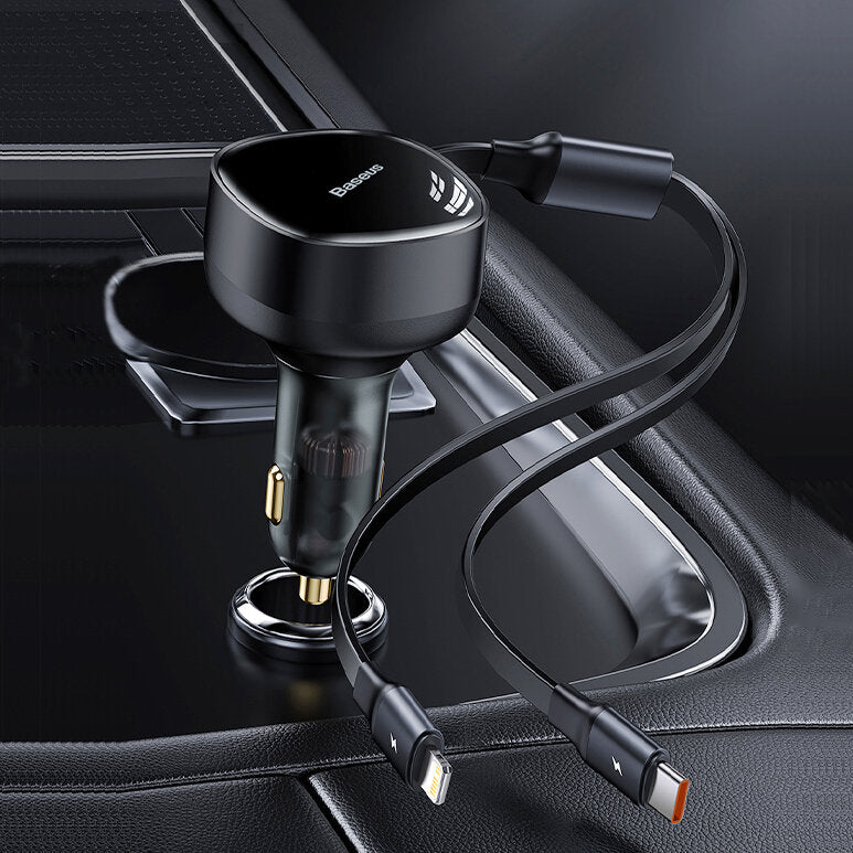 Enjoyment Retractable 2-in-1 Car Charger C+L 30W Dual Fast Charging