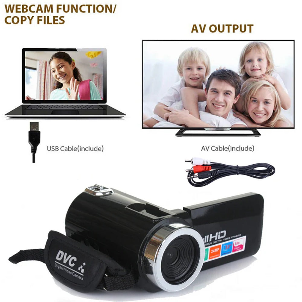 4K Full HD 1080P 24MP 18X Zoom 3 Inch LCD Digital Camcorder Video DV Camera 5.0MP CMOS Sensor for YouTube Vlogging