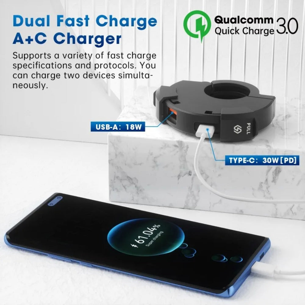 48W Waterproof USB-C Power Adapter for Motorcycles, ATVs - Dual Fast Charging Handlebar Mount Charger