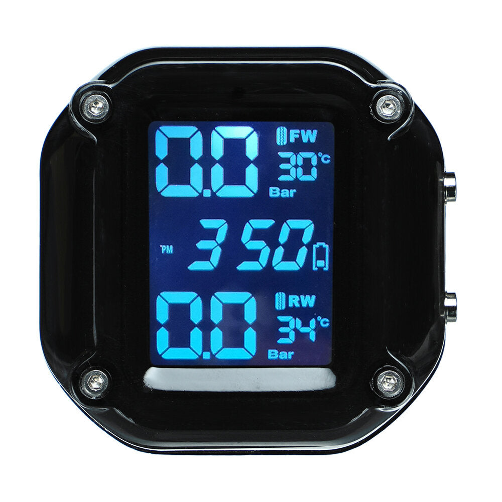 Motorcycle Tire Pressure Monitoring System Real Time Sun Protection LCD Display 2 External WI Sensor Motor TPMS