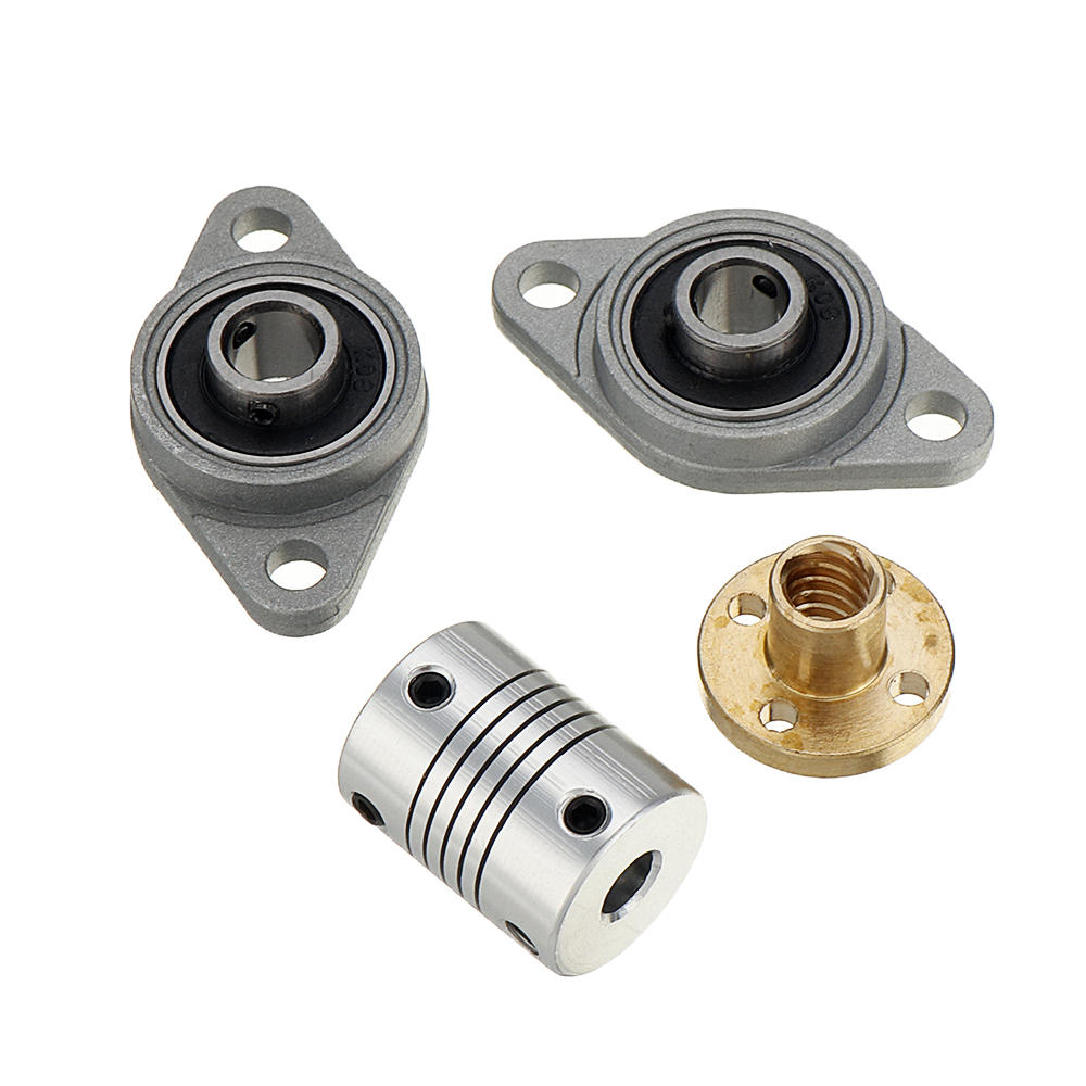 200/300/400mm T8 Lead Screw with Shaft Coupling and KFL Pillow Block Flange Ball Bearing Mounting Support Set