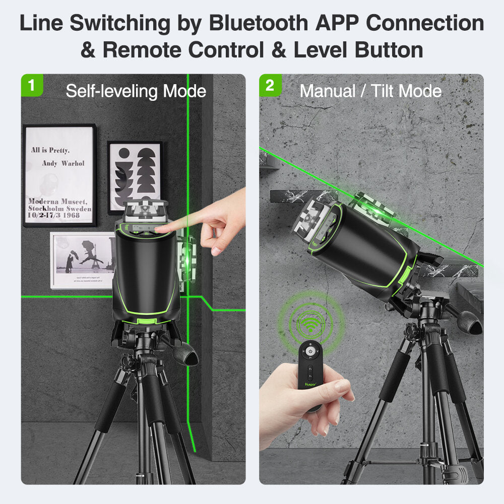 16 lines 4D Cross Line Laser Level Bluetooth & Remote Control Functions Green Beam with Hard Carry Case