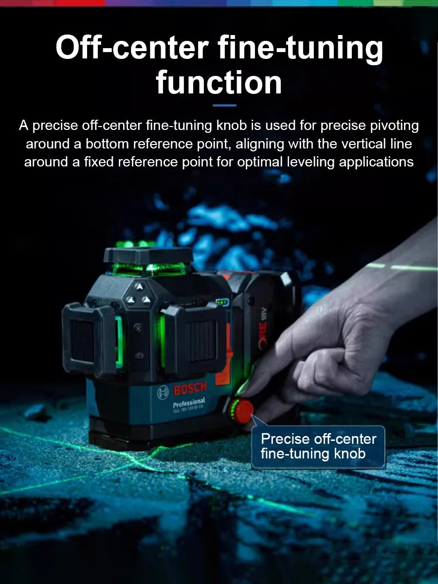 Bosch GLL 18V-120-33CG Green Laser Level, 3x360°, Bluetooth App Control, Fine Adjustment & Triple Power Modes