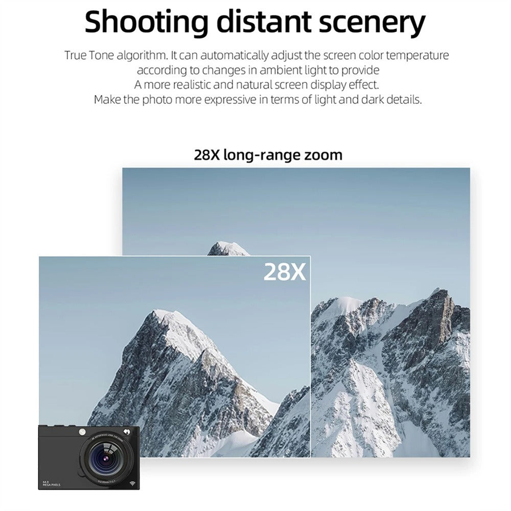4K Digital Camera 2.83 Inch IPS Display Screen 28X Optical Zoom Portable Vlogging Camera for Beginner Photography HD Video Recording