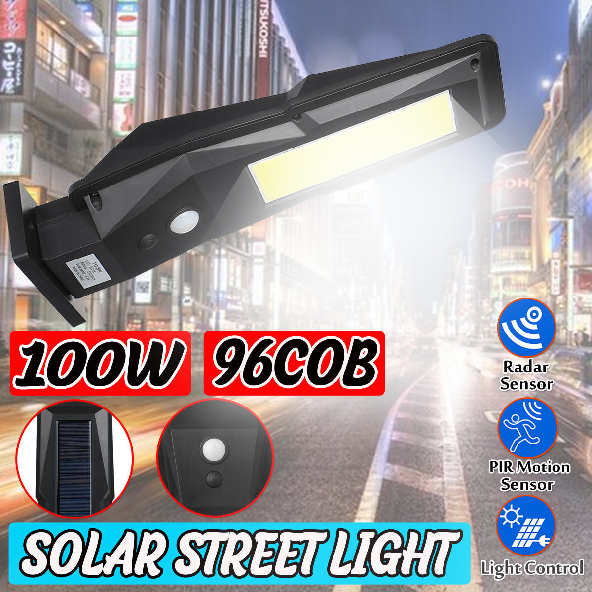 96COB Solar Street Light PIR Motion Sensor Timing Safety Lamp
