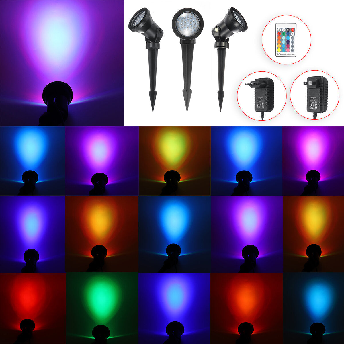 Solar Spotlights Outdoor Solar Lights 3 Light Waterproof Color Changing Spot Lights for Garden Landscape