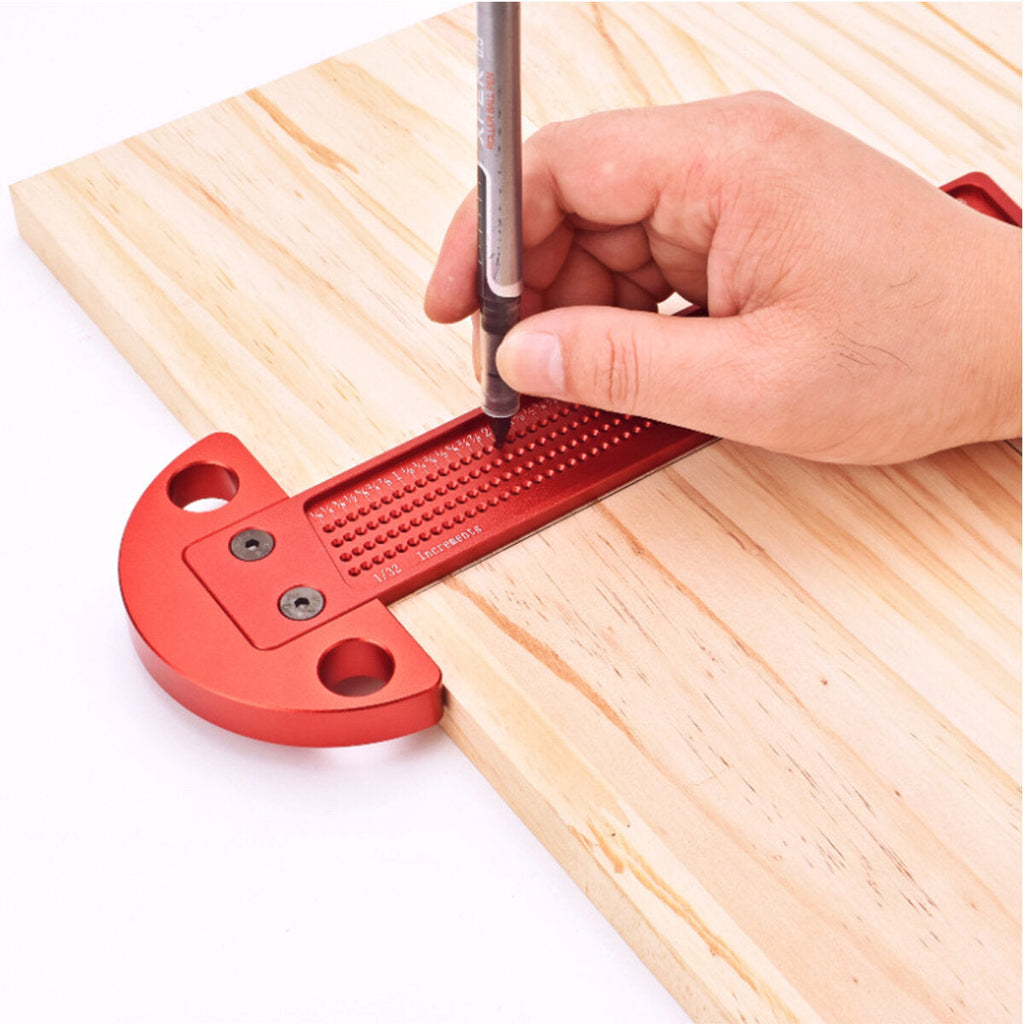 Woodworking T-Square Ruler - Precision Aluminum Alloy, Ergonomic Handle, 1/32" Hole Spacing, 10.35" Length, Versatile Tool