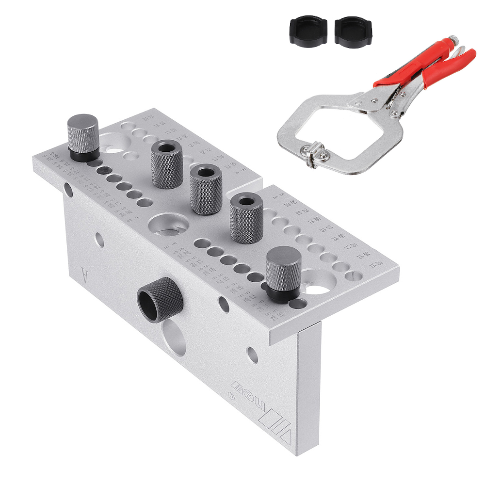 3 in 1 Woodworking Hole Punch Guide Dowel Jig for 15-30.5mm Thickness - Aluminum Alloy, Ergonomic Design, Silver/Black