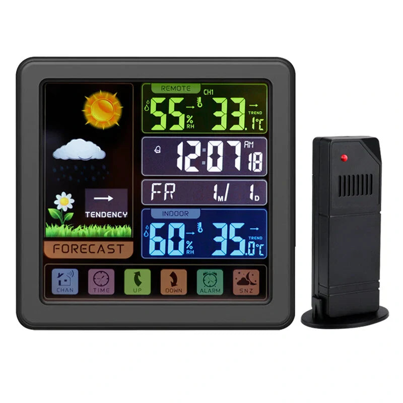 Wireless Touch Screen Weather Station Clock – Indoor/Outdoor Temp/Humidity, Atomic Time, Forecast, USB Charger, Snooze