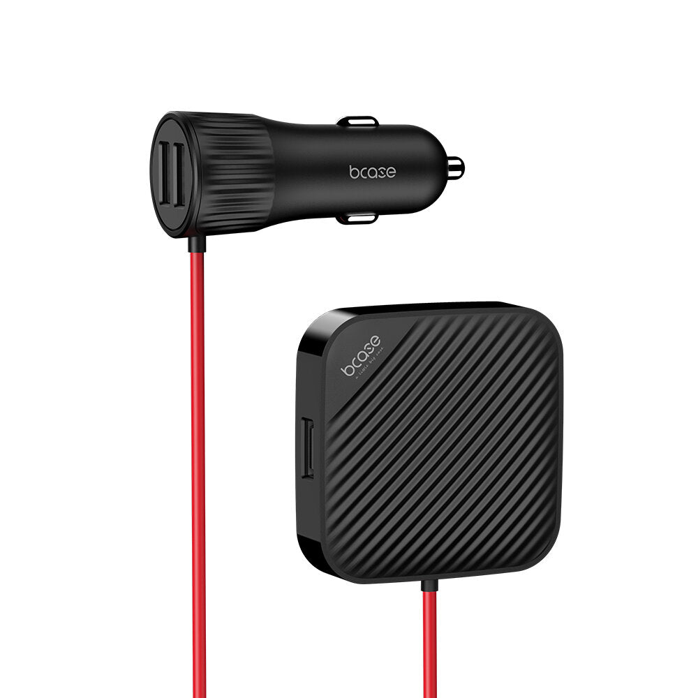 36W 4-Port Passenger Car Charger Fast Charging with 2 USB Ports 1.5M Cable