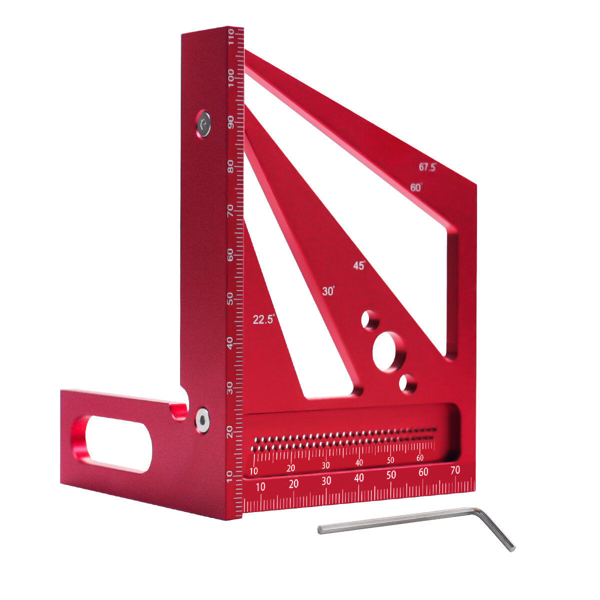 3D Multi-Angle Square Protractor - Aluminum Alloy, Measures 22.5°-90°, Precision Tool for Woodworking, Blue/Red Options