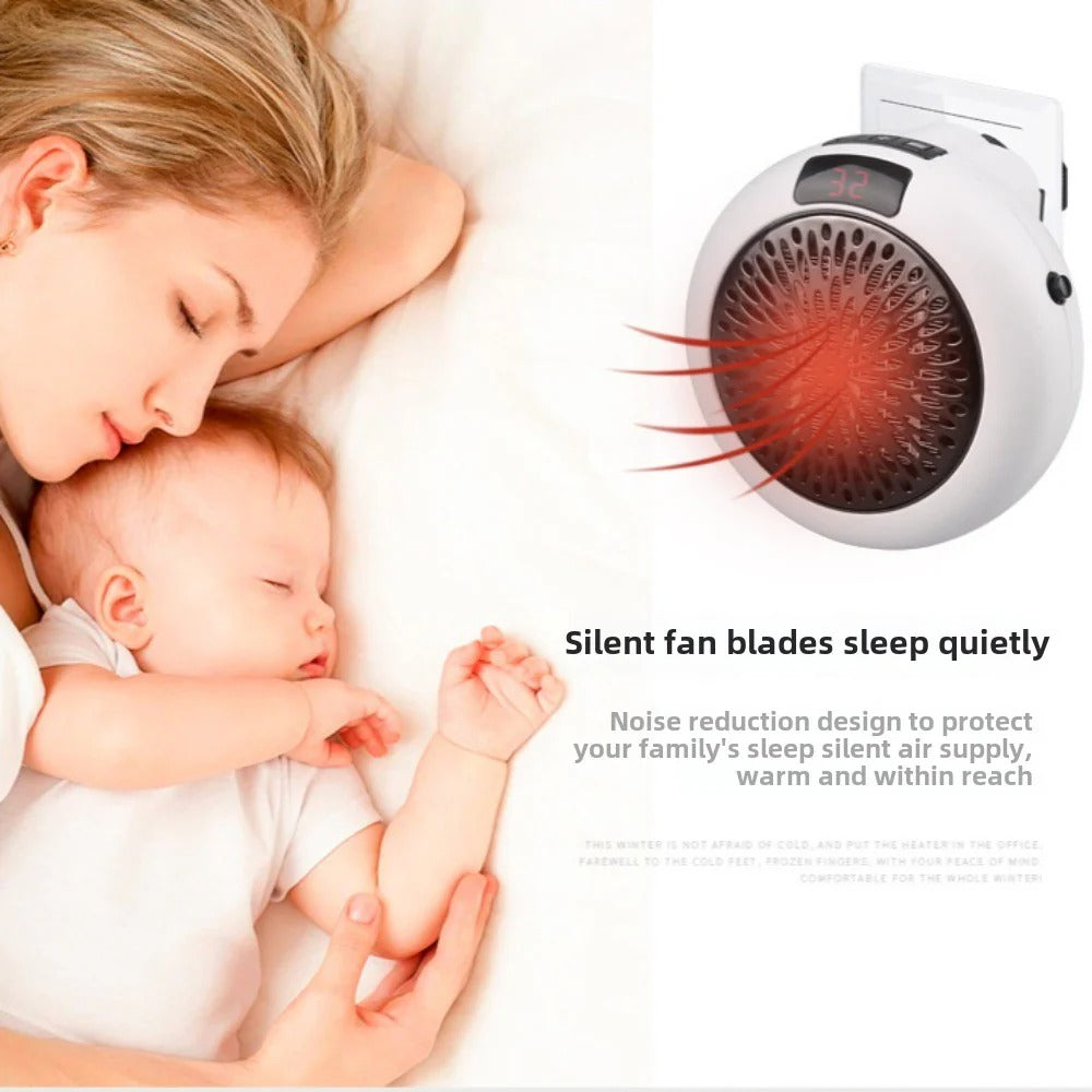 900W Mini Portable Electric Heater Fan - Wall Outlet Warm Air Blower for Home & Office