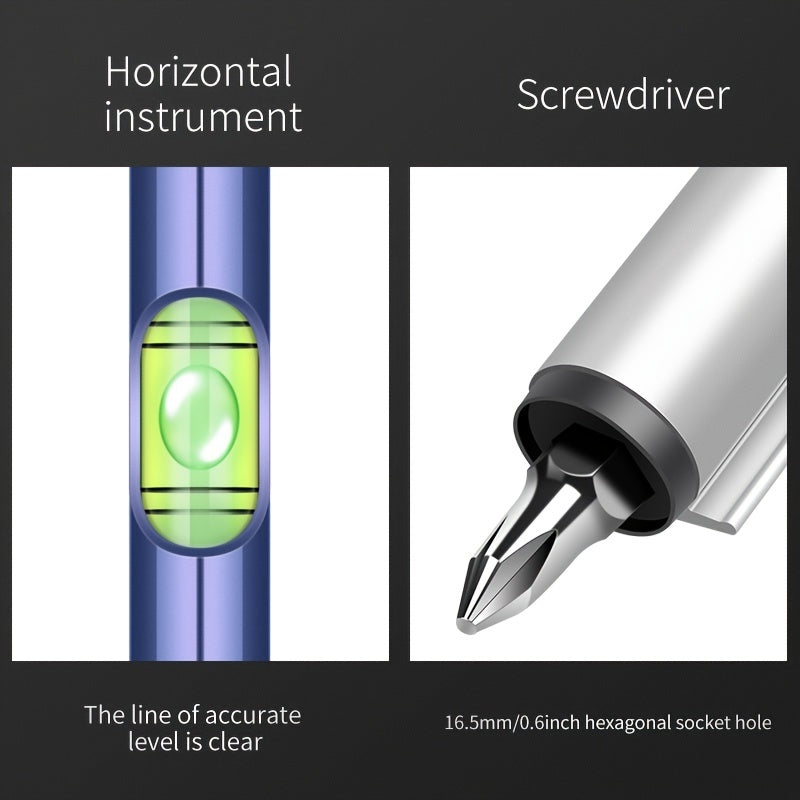 Mini Portable Pen Type Level With Hexagonal Drill Bit Screwdriver Ruler