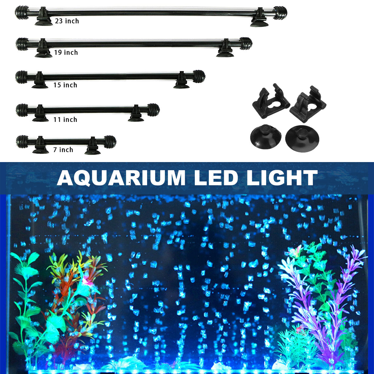 13.2W 18-90CM Fish Aquarium Tank 12V LED 3modes Submersible Light Underwater White + Blue Lamp Lantern