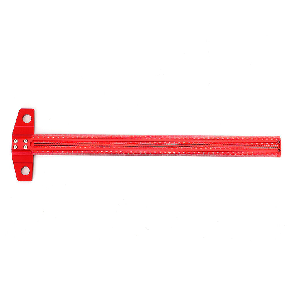 Woodworking Line Scribe T-Type Ruler, Aluminum Alloy, 300/400/500/600mm, 1mm Hole Crossed Marking Gauge