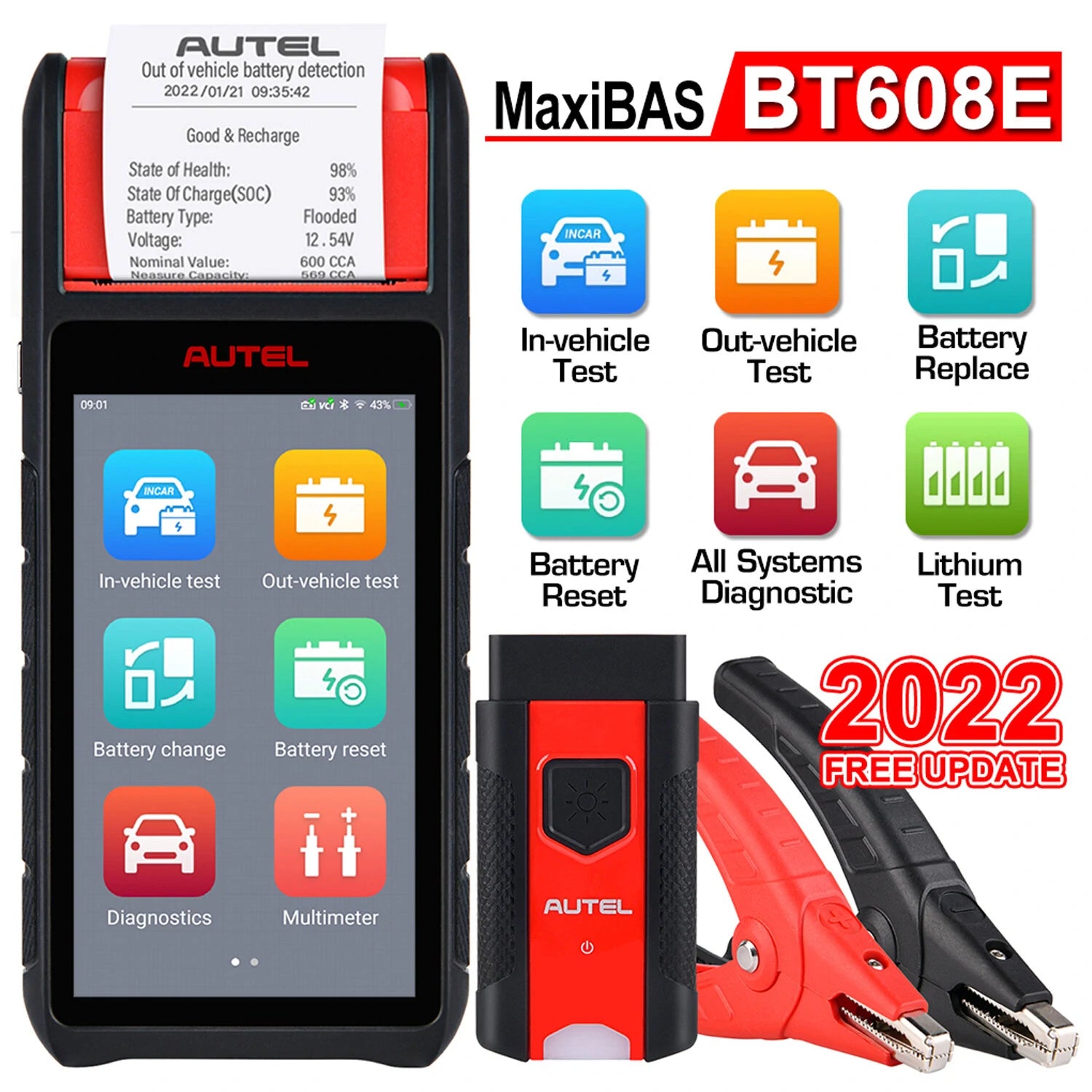 Car Battery Tester Scanner 12V 24V 100-3000 CCA Battery Analyzer All System Diagnostic Battery Registration Tool