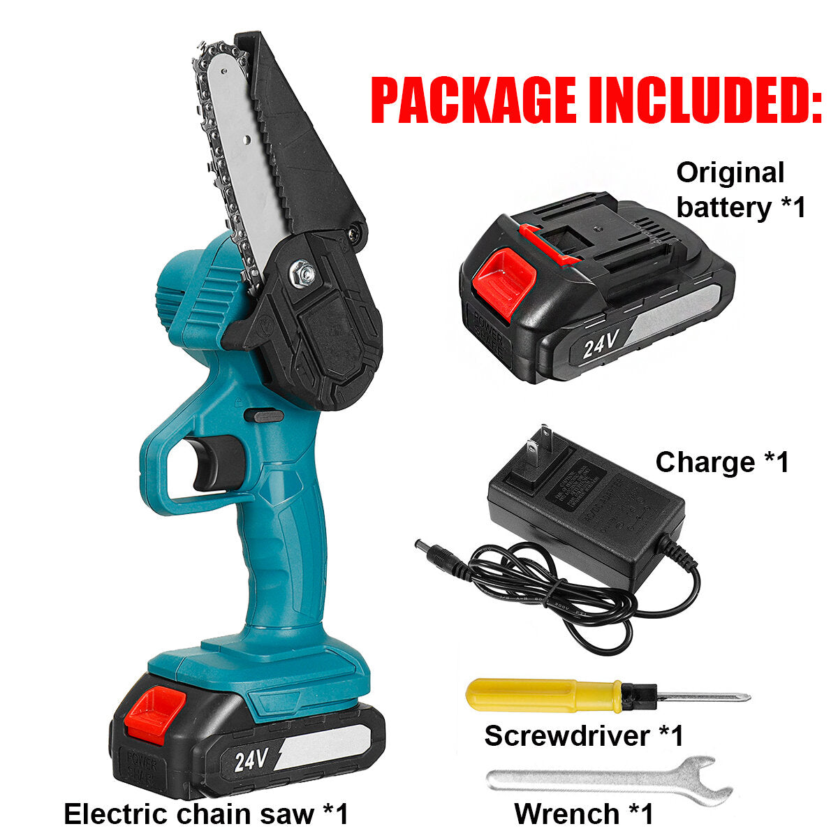 4 Inch Electric Chainsaws Rechargeable Portable Chain Saw Woodworking Tool Wood Cutter W/ 1/2 Battery