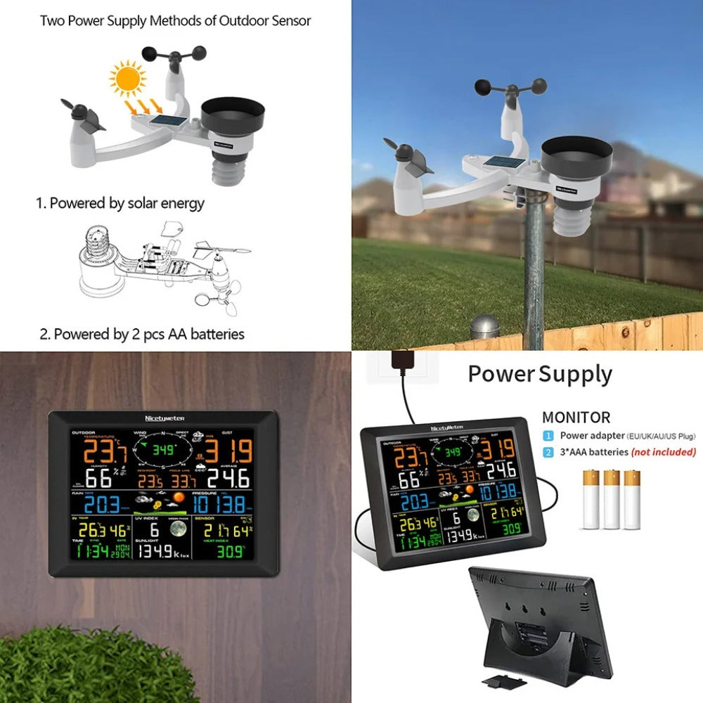7-in-1 WiFi Weather Station with Outdoor Sensor - Temp/Humidity/Pressure/Wind/Rain/Moon Forecast, Wireless Indoor Clock