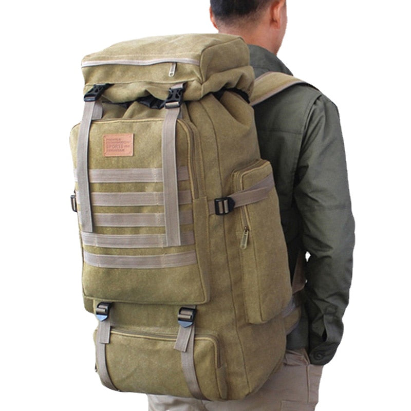 60L Large Military Bag Canvas Backpack Tactical Bags Camping Hiking Rucksack Army Mochila Tactica Travel Molle Men Outdoor