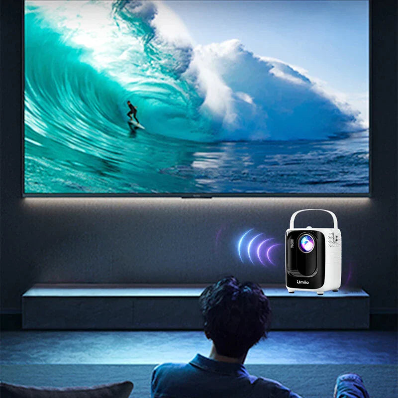 AI Voice Remote Portable Projector 1080P HDR10+ WiFi+BT Low Blue Light Home Theater with Surround Sound & 3D Video Player EU Plug