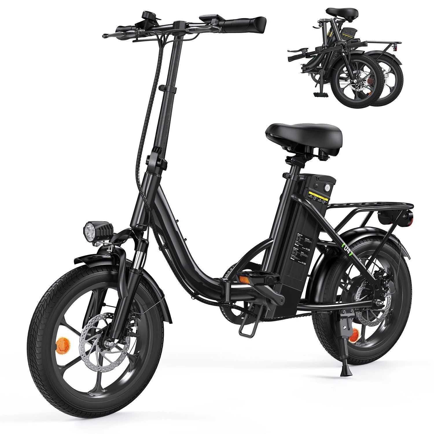 Electric Bike 36V 10.4AH 250W(Peak 500W) Motor Recommended Top Speed 25KM/H 16inch Tire 55-88KM Max Mileage 120KG Max Load