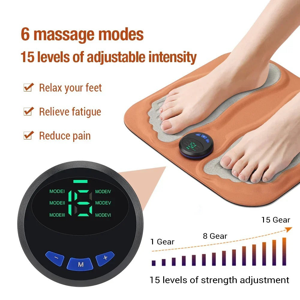 3D Foot Massager Pad with 8 Modes, 29 Intensities, RF Remote, Ergonomic Design for Relaxation & Slimming - Orange