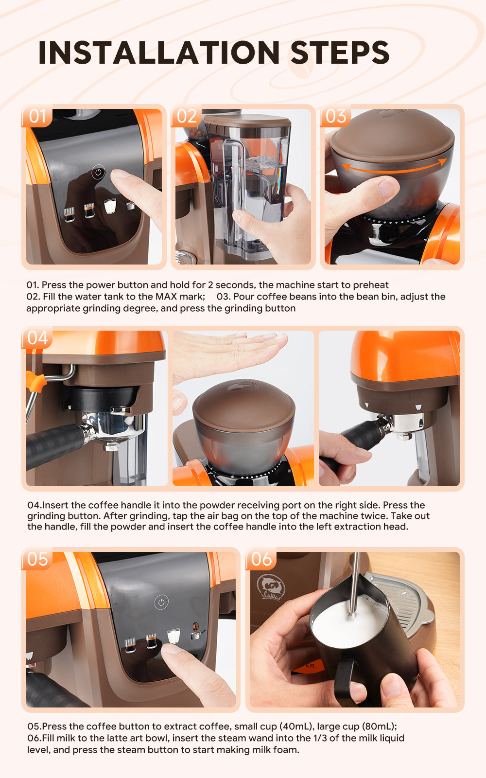 Semi Automatic Espresso Coffee Machine 19Bar with Built-in Grinder Pre-infusion System High-pressure Extraction Touch Panel Control