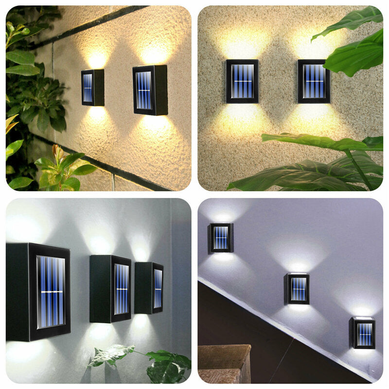 2Pcs Solar LED Wall Light Outdoor Deck Path Garden Patio Pathway Stairs Fence Lamp